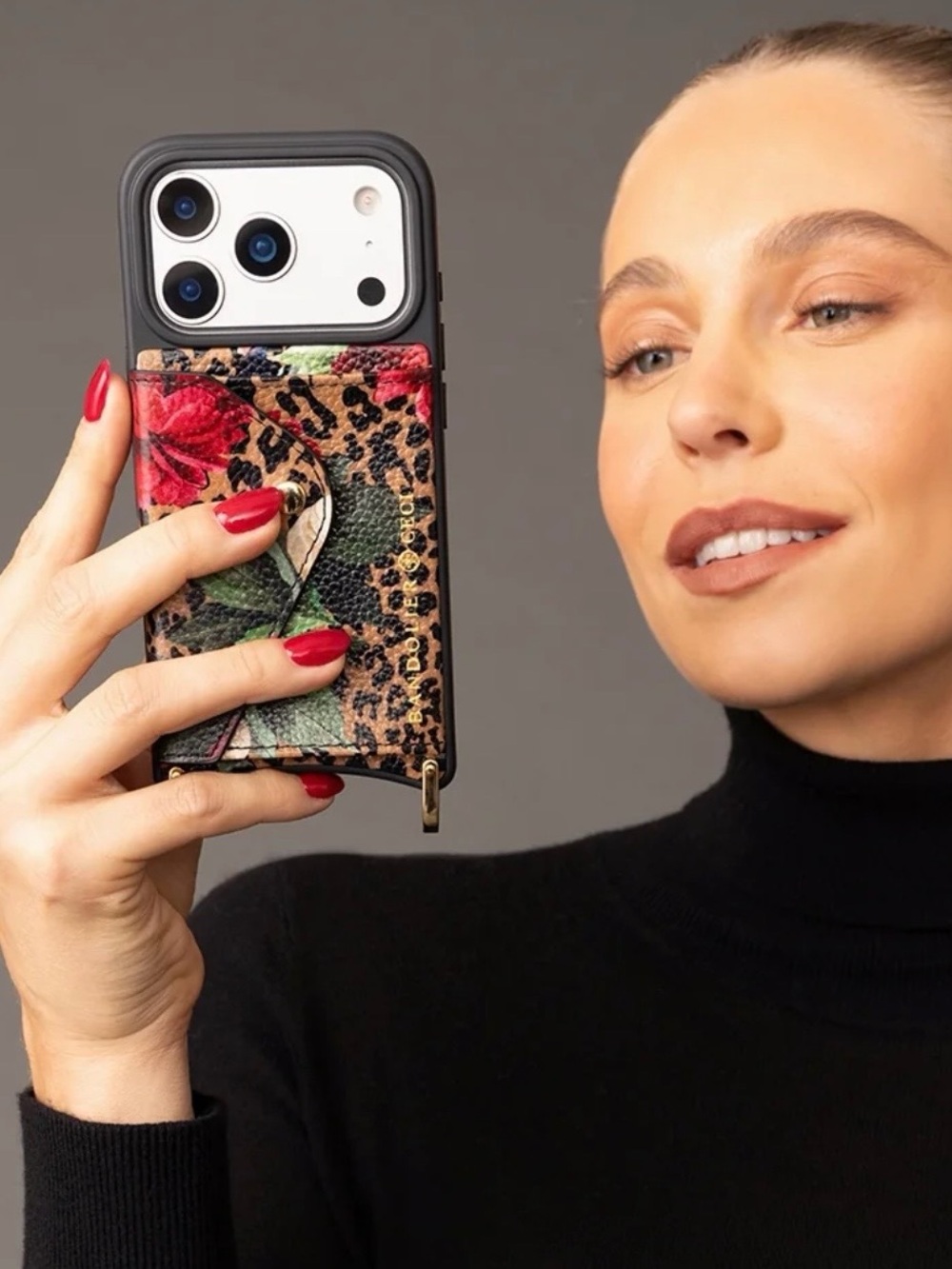 Bandolier Valentina Phone Case in Ceci Dark Floral Cheetah Gold IPhone 17 ProMax